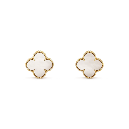 [Vellora-Opalyn]CLOVER MEDIUM 1 MOTIFS  WHITE MOP STUD EARRINGS
