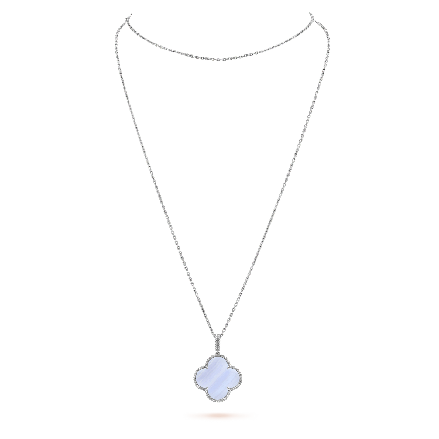 [Vellora-Opalyn]CLOVER SILVER CHALCEDONY BIG CLOVER NECKLACE