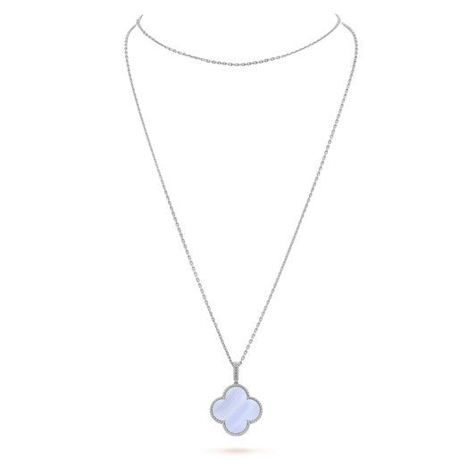 [Vellora-Opalyn]CLOVER SILVER CHALCEDONY BIG CLOVER NECKLACE