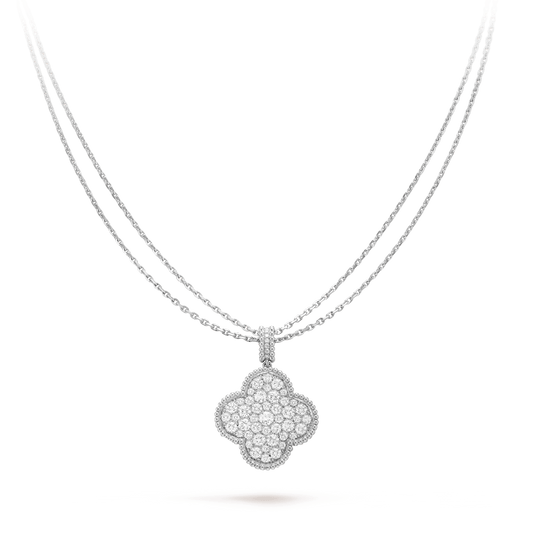 [Vellora-Opalyn]CLOVER 25MM SILVER FULL DIAMOND BIG CLOVER NECKLACE