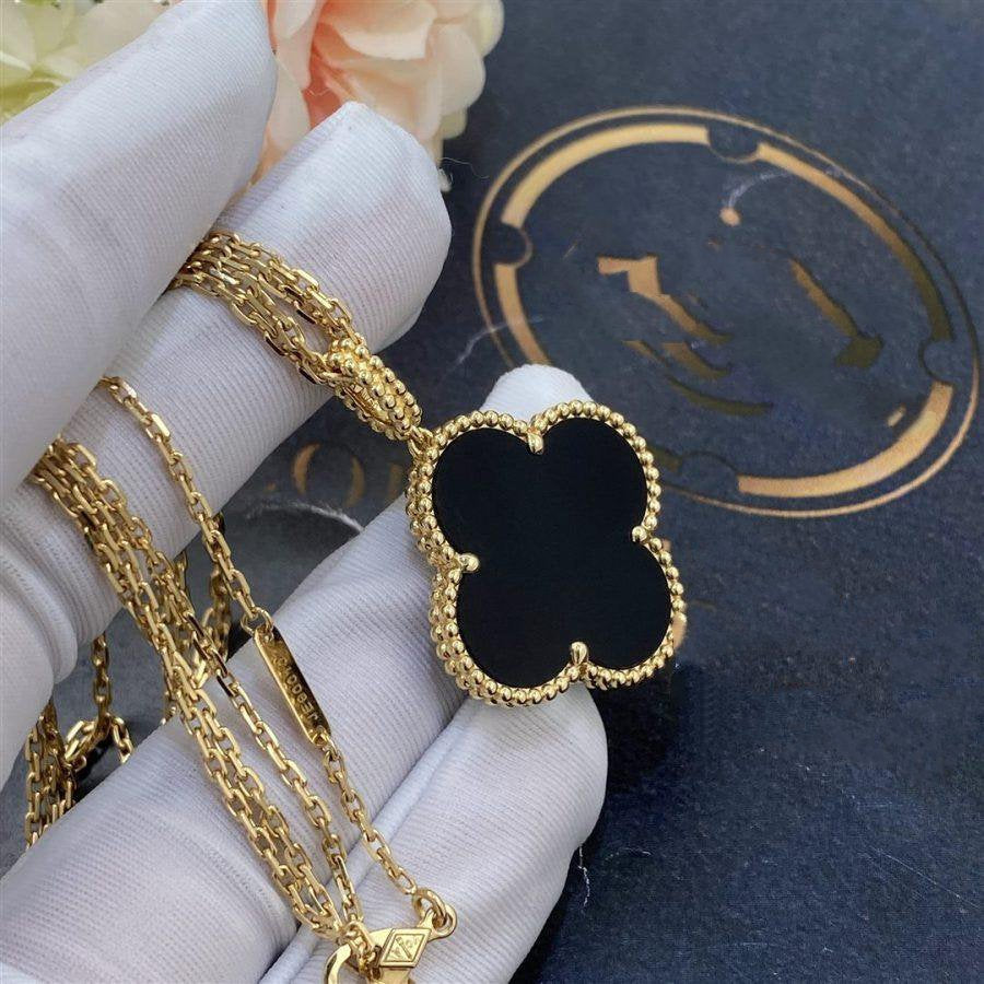 [Vellora-Opalyn]CLOVER 25MM GOLD ONYX BIG CLOVER NECKLACE