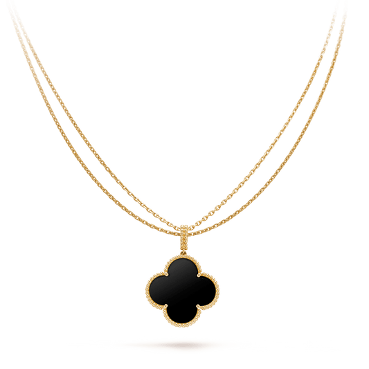 [Vellora-Opalyn]CLOVER 25MM GOLD ONYX BIG CLOVER NECKLACE
