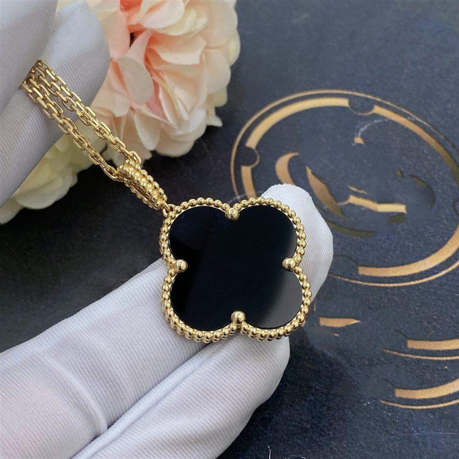 [Vellora-Opalyn]CLOVER 25MM GOLD ONYX BIG CLOVER NECKLACE