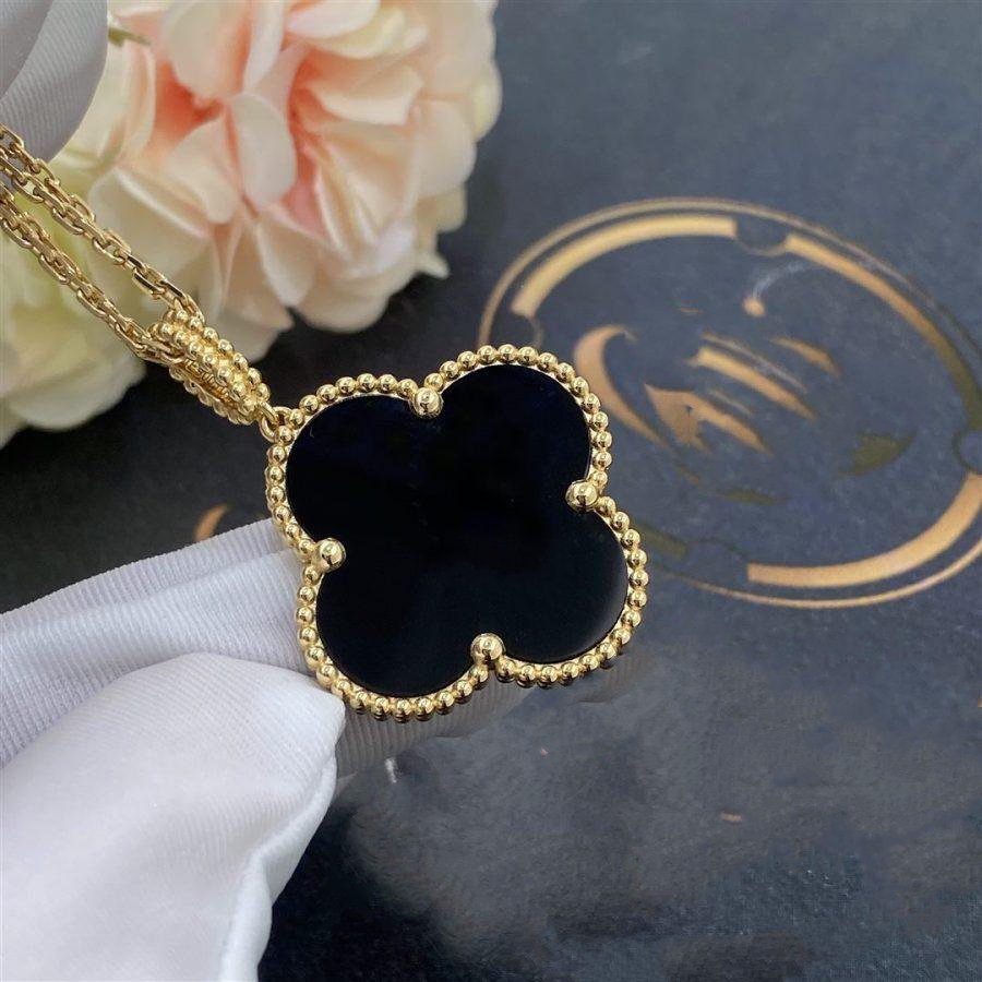 [Vellora-Opalyn]CLOVER 25MM GOLD ONYX BIG CLOVER NECKLACE