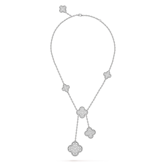 [Vellora-Opalyn]CLOVER 5 MOTIFS SILVER DIAMONDS NECKLACE