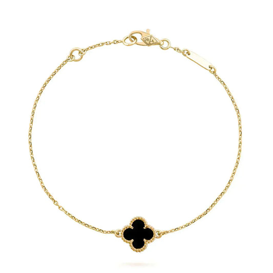 [Vellora-Opalyn]CLOVER ONYX SINGLE FLOWER BRACELET