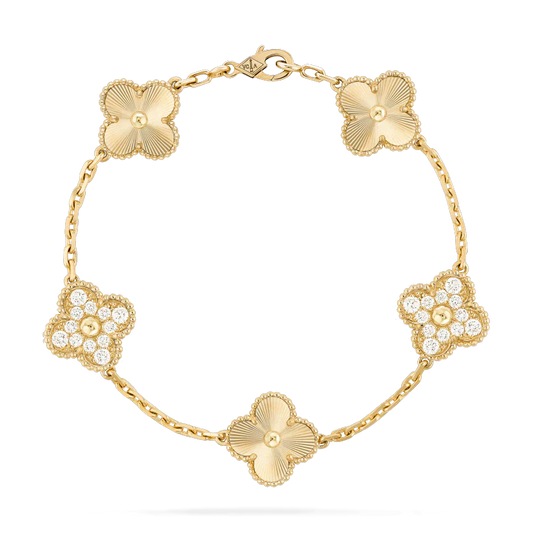 [Vellora-Opalyn]CLOVER BRACELET 5 MOTIFS GOLD DIAMOND
