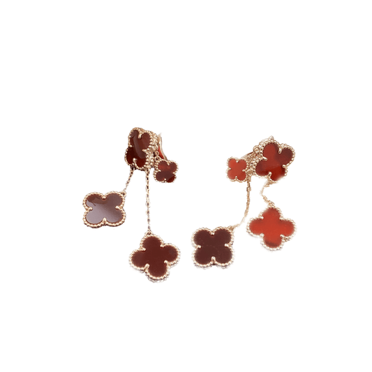 [Vellora-Opalyn]CLOVER EARRINGS CARNELIAN 4 MOTIFS PINK GOLD