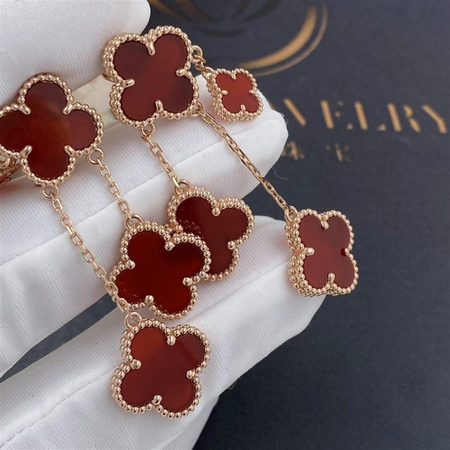 [Vellora-Opalyn]CLOVER EARRINGS CARNELIAN 4 MOTIFS PINK GOLD