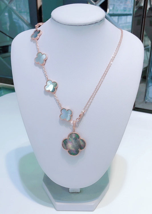 [Vellora-Opalyn]COMBINED BRACELET 5 MOTIFS AND NECKLACE DARK MOP ROSE GOLD