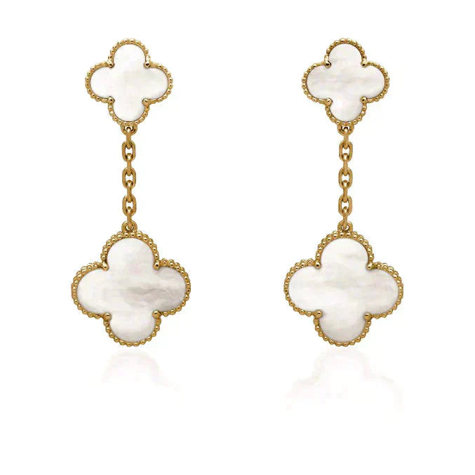 [Vellora-Opalyn]CLOVER 2 MOTIF WHITE MOP EARRINGS