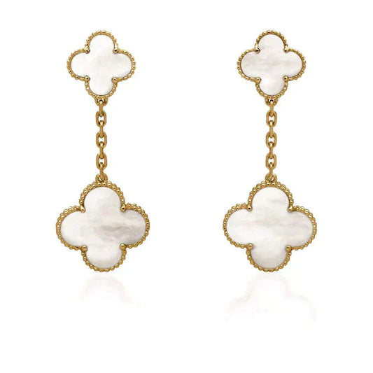 [Vellora-Opalyn]CLOVER 2 MOTIF WHITE MOP EARRINGS