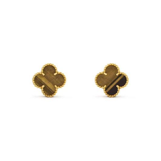 [Vellora-Opalyn]CLOVER MEDIUM 1 MOTIFS TIGER EYE EARRINGS