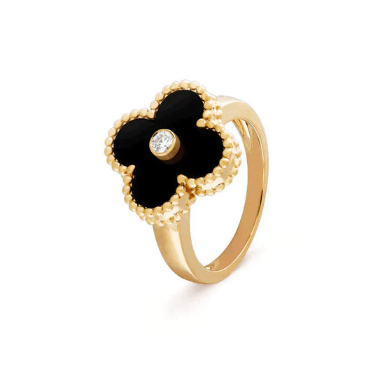 [Vellora-Opalyn]CLOVER ONYX RING GOLD DIAMOND