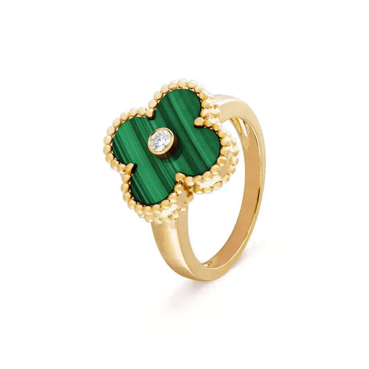 [Vellora-Opalyn]CLOVER MALACHITE RING GOLD DIAMOND
