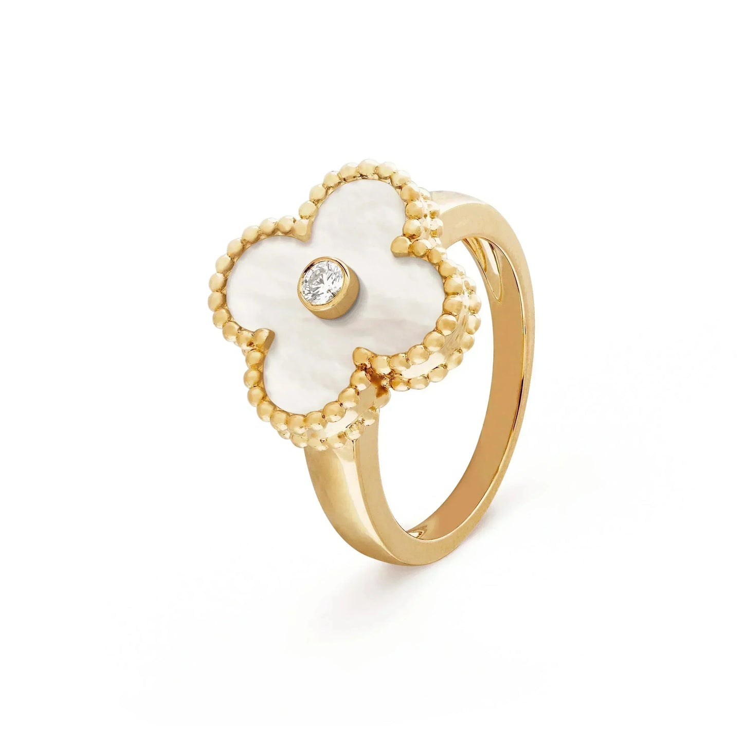 [Vellora-Opalyn]CLOVER PINK MOP RING GOLD DIAMOND