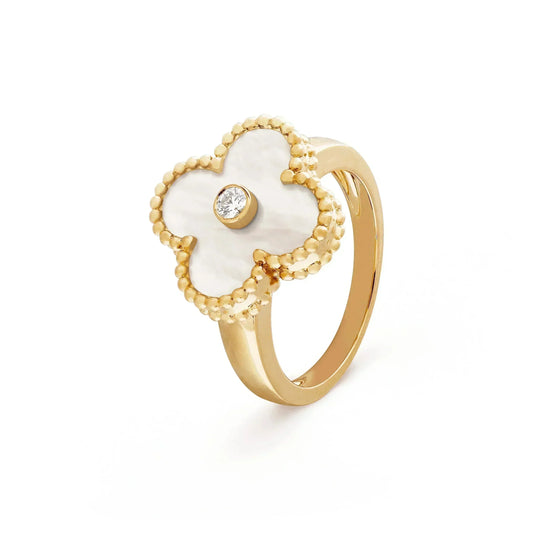 [Vellora-Opalyn]CLOVER PINK MOP RING GOLD DIAMOND